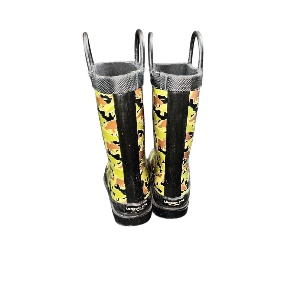 London Fog Boys Rain Boots Size 9 Multicolor‎ Dinosaur Print Waterproof pull on